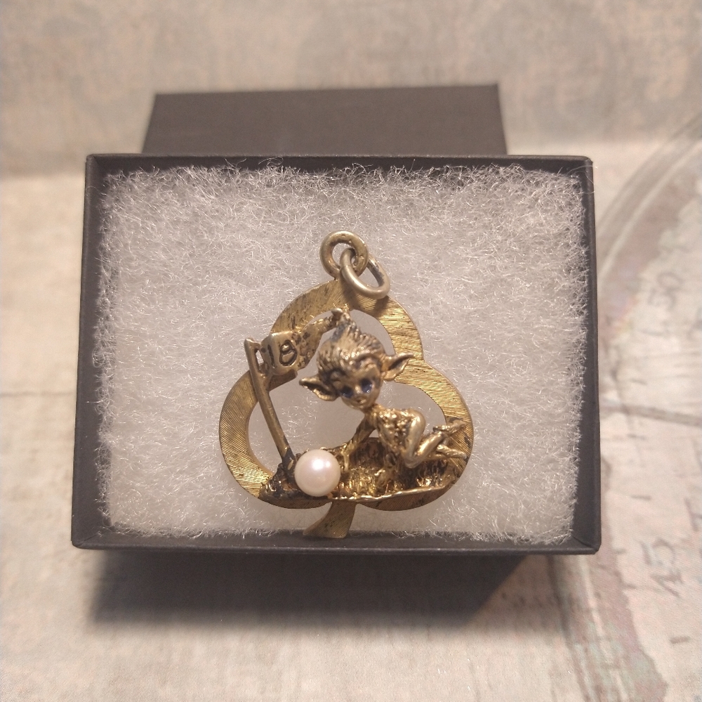STERLING Silver Figural IMP Golf Lucky Vintage Pendant